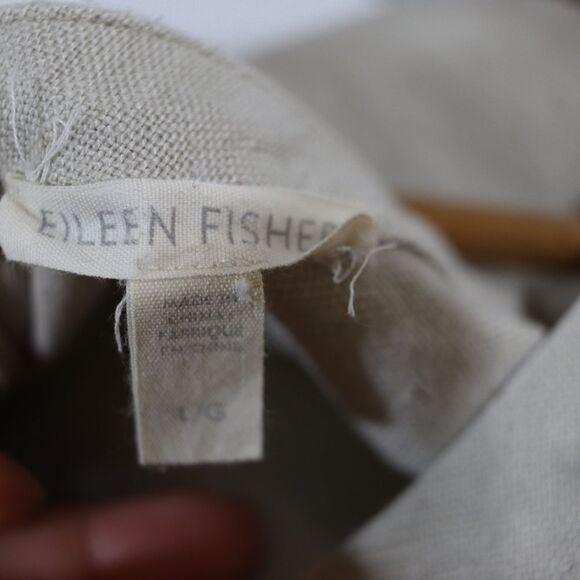 Eileen Fisher Tan Linen Shift Dress 100% Organic Linen Dress LG *stain - Picture 8 of 9